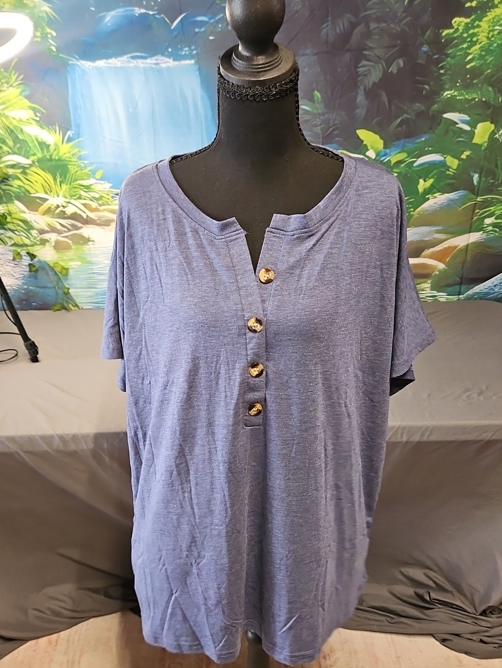 Women's Short-Sleeve Button Henley Top - Light Blue